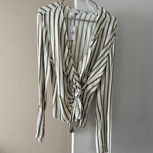 Topshop Olive and White Striped Wrap Blouse